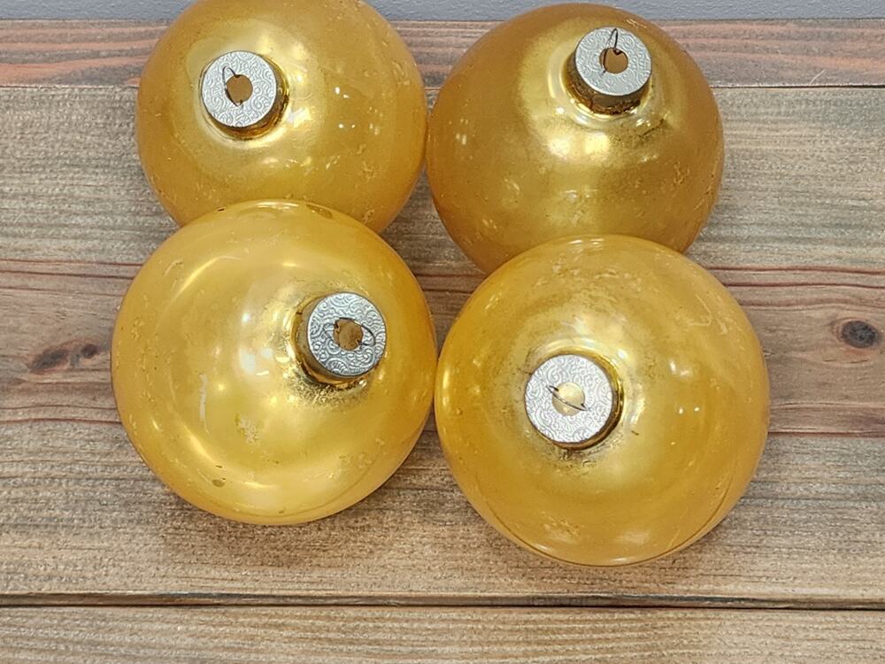 Vintage Shiny Brite Made In USA Christmas Ornaments Gold Lot of 4 Size 3.75”